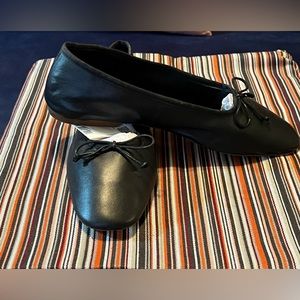 Black Leather Ballet Flats| Mango| NWT